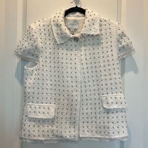 Jason Wu Embellished Tweed Jacket White Pearl Beaded Designer Statement Coat M